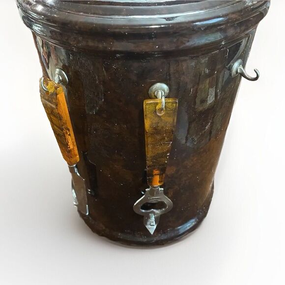 Vintage Georges Briard Tall Ice Bucket Brown Tortoiseshell Look Barware MCM 11” - Picture 2 of 2